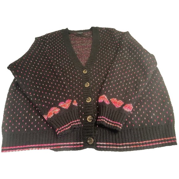 Torrid Women's Pink Hearts V Neck Button Cardigan Sweater Sz 2 (18/20) Valentine - Picture 2 of 13